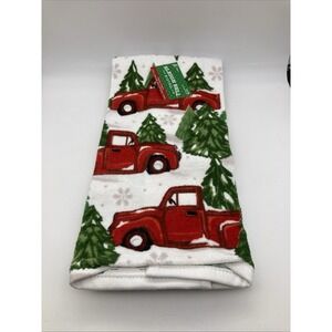 Christmas Kitchen Towels Set of 2 Red Truck & Pine Tree Farmhouse Holiday Decor